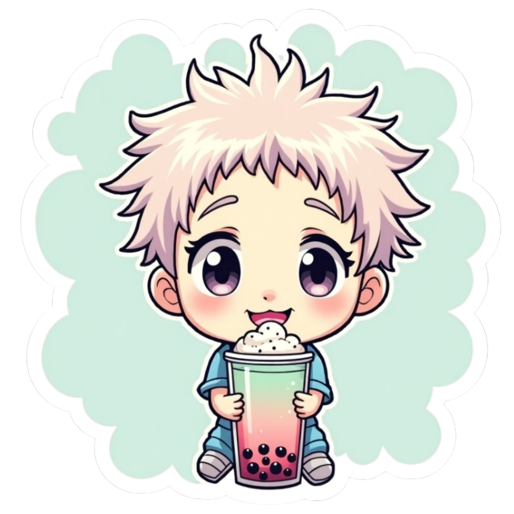 Chibi Boy Drinking Boba Tea Cute Anime Sticker Design 01 [Digital Download]