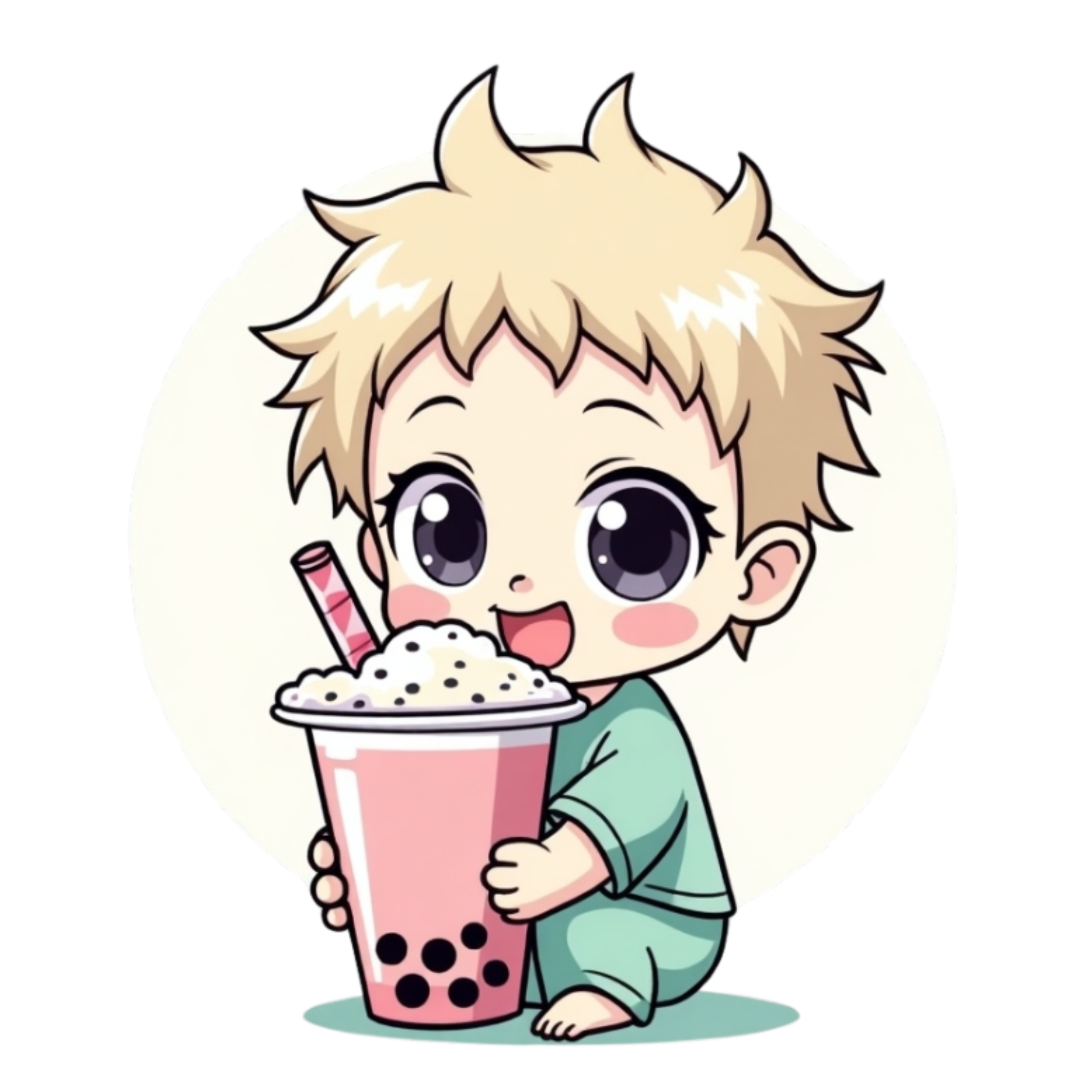 Chibi Boy Drinking Boba Tea Cute Anime Sticker Design 03 [Digital Download]