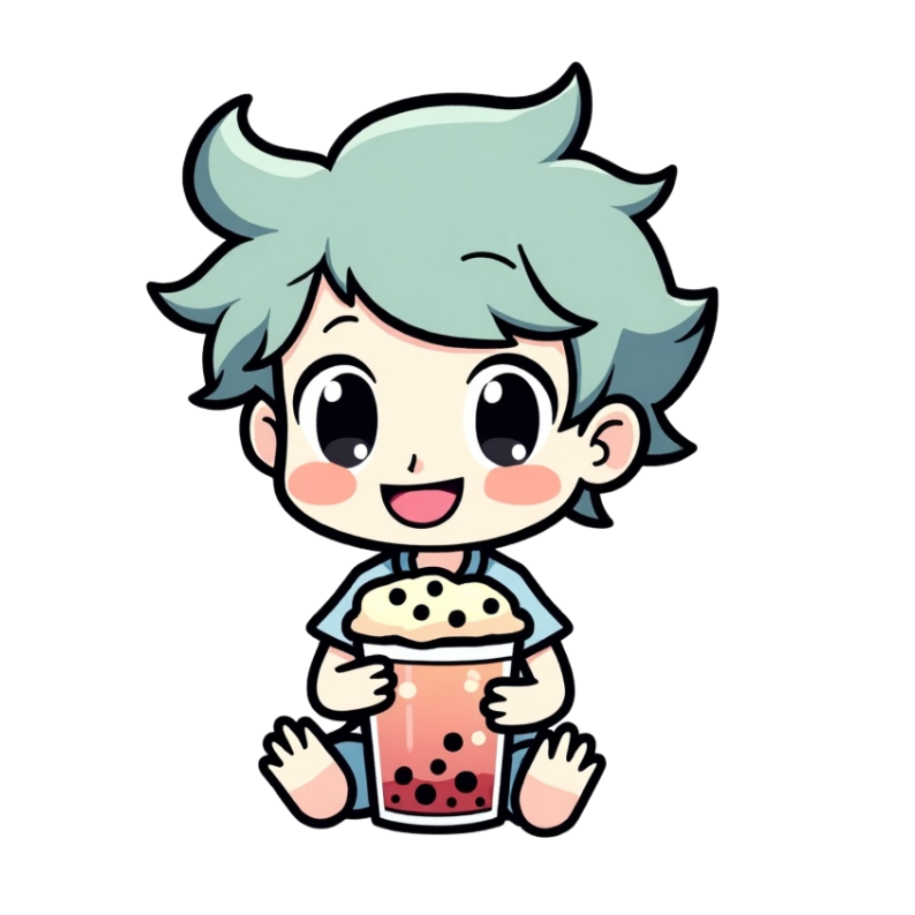 Chibi Boy Drinking Boba Tea Cute Anime Sticker Design 04 [Digital Download]