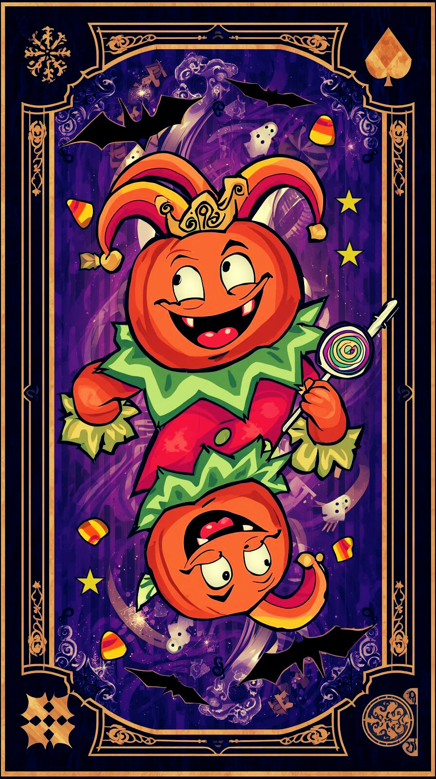 🎃 Funny Pumpkin Jester Halloween Playing Card Bundle 01 – Colorful Spooky Art